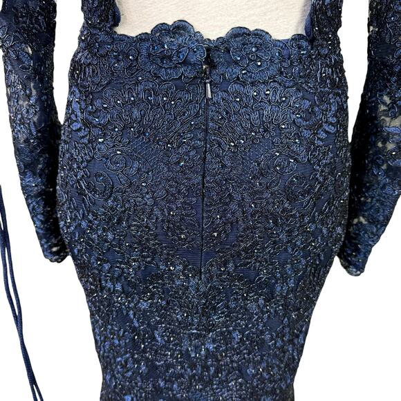 Sherri Hill Navy Embellished 2 Piece Trumpet Maxi Formal Prom Homecoming Dress - Picture 9 of 12